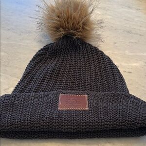 Love Your Melon Grey Black Knit Beanie with Brown Pom